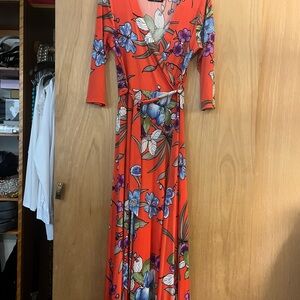 Elegant Floral Maxi Dress in Red and Purple